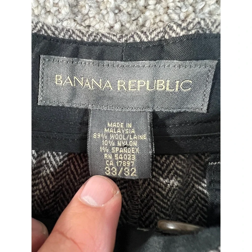 Banana Republic Mens Grey Herringbone Wool Blend Cargo Trousers 33x32